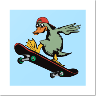 Duck Riding a Skateboard Posters and Art